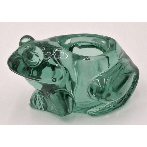 INDIANA ART GLASS GREEN SITTING FROG VOTIVE CANDLE HOLDER PAPERWEIGHT Vintage #2 - Picture 4 of 11